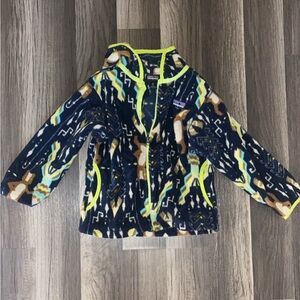 Rare Unisex 3t Patagonia jacket synchilla pattern with hood quater zip blue